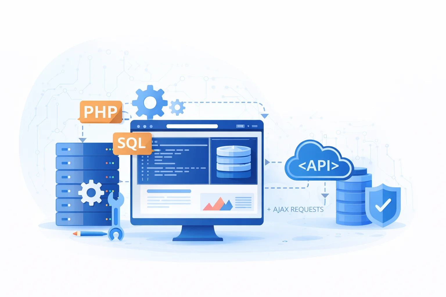 Backend web development services for server and database management